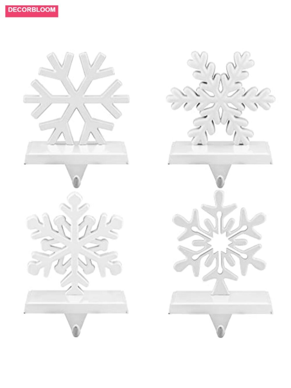 4 Pack Christmas Snowflake Stocking Holders Metal Hooks Mantel Decor
